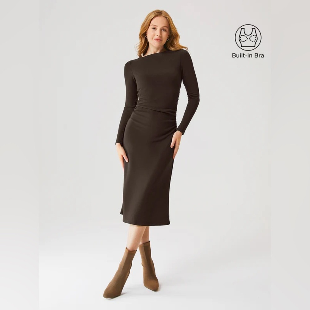OGL Thermal Boatneck Ruched Sides Brami Midi Dress, NWT, Size L